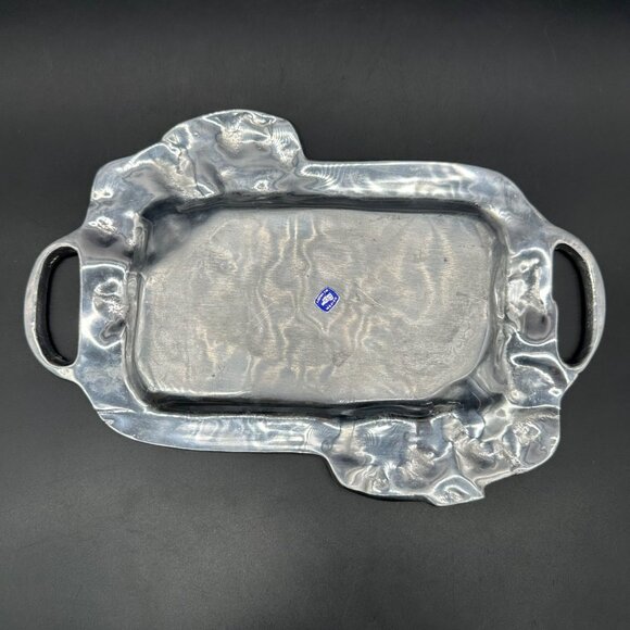 Vintage Floral Tray Vanity Serving Mexico Aluminum Handles Rectangle Flowers - Picture 3 of 8